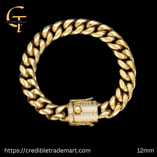 CREDIBLE GUILD STEEL 12MM CZ BRACELET GOLD, BLACK, SILVER IN COLORS