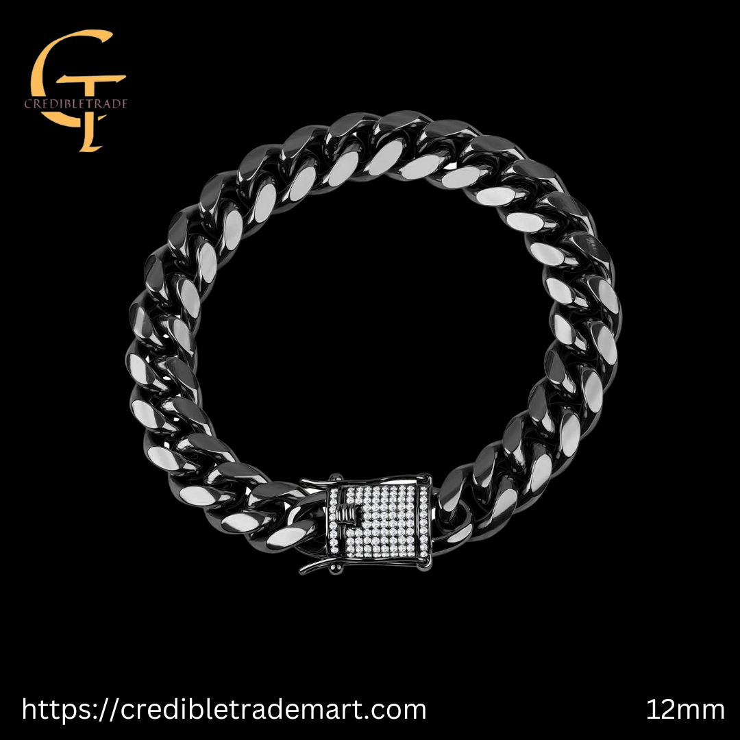 CREDIBLE GUILD STEEL 12MM CZ BRACELET GOLD, BLACK, SILVER IN COLORS