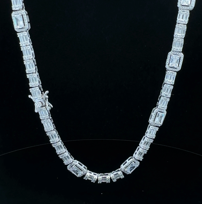 CREDIBLE  925 CZ RHODIUM ICED OUT NECKLACE SILVER 20"