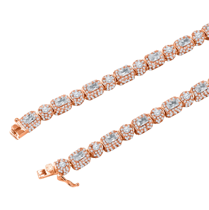 CREDIBLE Silver Iced Out CZ Chain In Rose Gold  Color