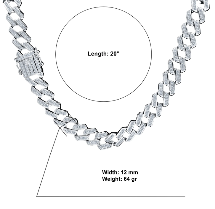 CREDIBLE  STERLING SILVER CZ 12 MM CHAIN