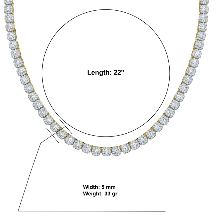 credible 5 MM 925 SILVER SQUARE TENNIS CHAIN IN GOLD