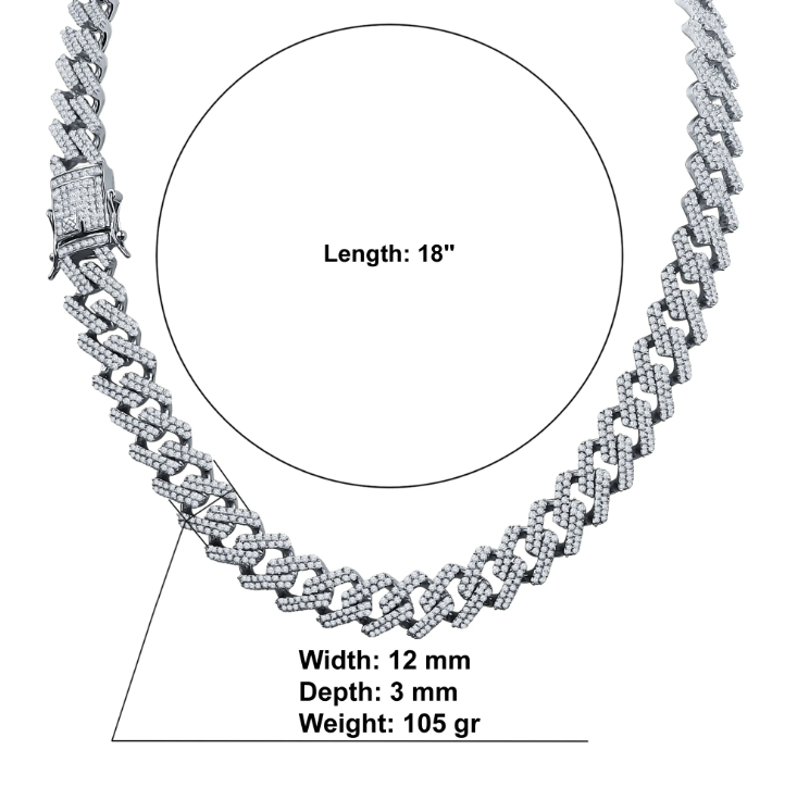 CREDIBLE 12MM 925 STERLING SILVER CHAIN 18" IN SILVER