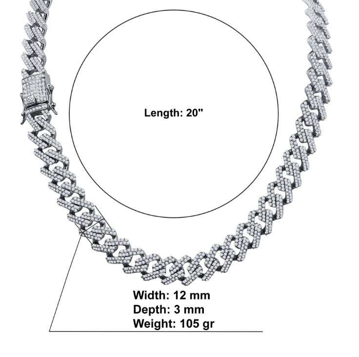 CREDIBLE 12MM 925 STERLING SILVER CHAIN 18" IN SILVER